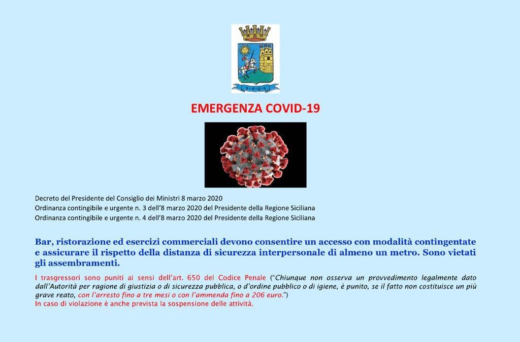 Ordinanze sindacali pubblici esercizi a Sciacca e tutta Italia